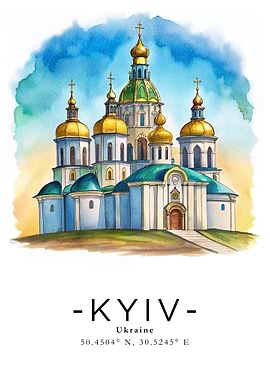 Kyiv, Ukraine Watercolor Illustration
