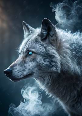Wolf with Blue Eyes and Smoke