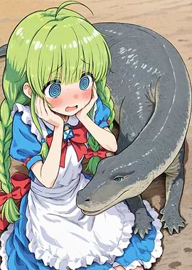 Anime Girl with Dinosaur Companion