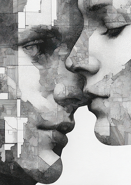 Abstract Kissing Couple Drawing