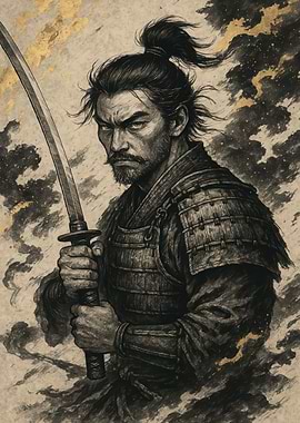 Samurai Warrior with Sword Illustration