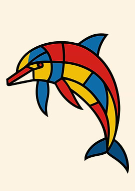 Picasso Style Cubist Abstract Dolphin