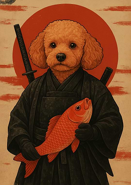 Poodle Dog Ninja with Fish