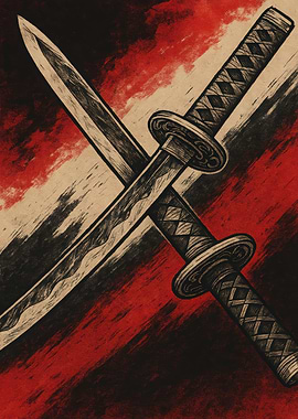 Crossed Katana Swords Art