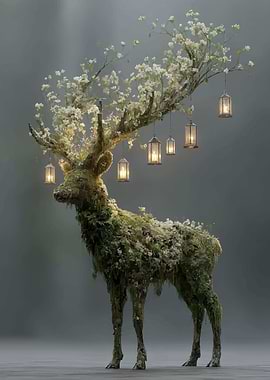 Floral Deer with Lanterns
