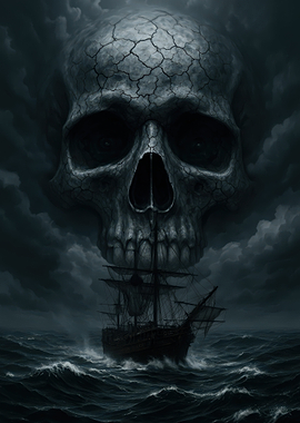 Skull Ship in Stormy Seas