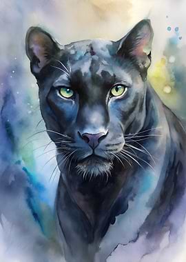 Watercolor Painting of a Black Panther