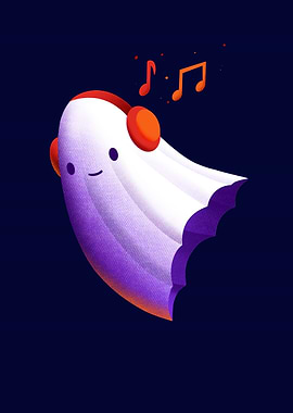 Ghost with Headphones Listening to Music