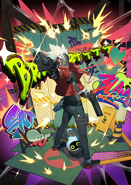 Zenless Zone Zero Character with Guns and Graffiti