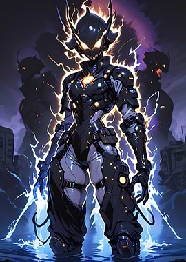 Cyberpunk Warrior with Lightning Aura