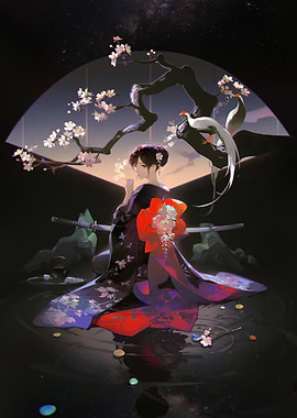 Kimono Girl with Cherry Blossoms