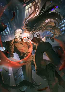 Urban Encounter: Two Figures in Cityscape