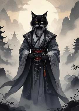 Samurai Cat Asian Landscape