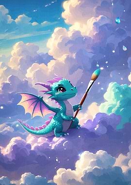 Cute Dragon Painting Clouds