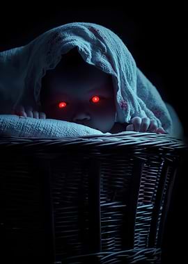 Creepy Baby with Red Eyes