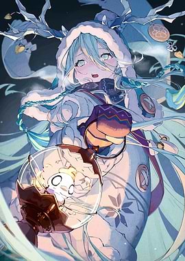 Anime Girl with Winter Outfit and Pet