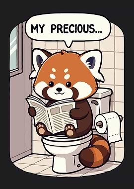 Red Panda Reading on Toilet Funny