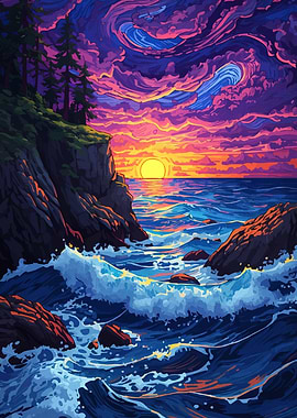 Colorful Ocean Sunset Landscape
