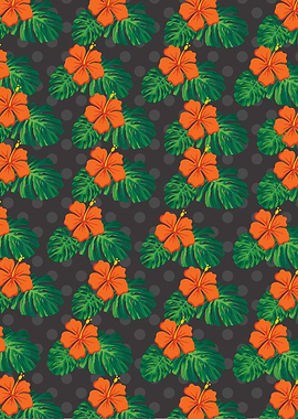 Hibiscus and Monstera Leaf Pattern