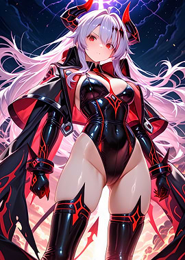 Anime Demon Girl with Red Accents