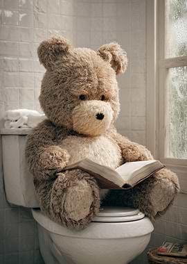 Teddy Bear Reading on Toilet