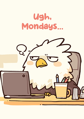 Ugh, Mondays... Cartoon Eagle at Desk