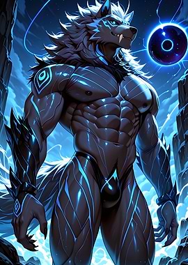 Muscular Wolf Anthro with Glowing Accents