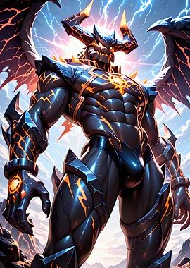 Winged Demon with Lightning Background