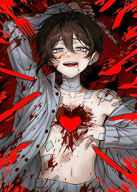Bloody Anime Character with Heart Wound