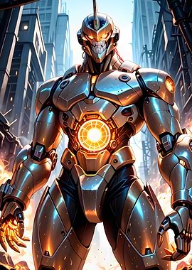 Futuristic Robot in Cityscape