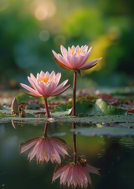 Pink Water Lilies Reflection