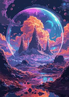 Pixel Art: Fantasy Landscape with Bubble