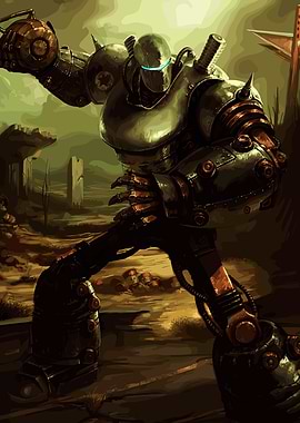 Steampunk Robot in Wasteland
