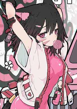 Anime Girl with Cat Ears and Bubblegum