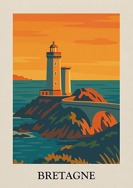 Bretagne Lighthouse Travel Poster