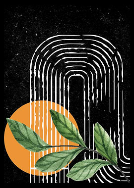 Abstract Botanical Art with Geometric Elements