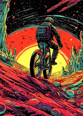 Astronaut Cycling on Alien Planet