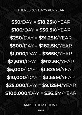 Financial 365 Days Income Chart – Financial Motivation Poster Wall Art