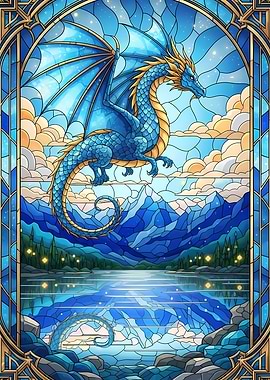 Stained Glass Dragon Landscape