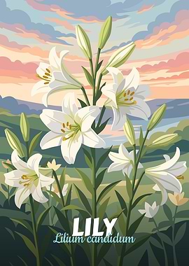 Elegant White Lilies in a Landscape