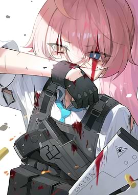 Anime Girl with Gun and Blood