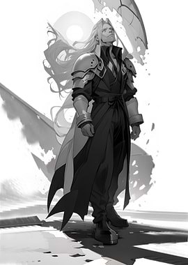 Sephiroth Monochrome Digital Art