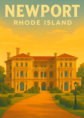 Newport Rhode Island Breakers Mansion | Vintage Travel Poster Wall Art