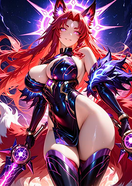 Fox Girl Warrior with Magic Swords