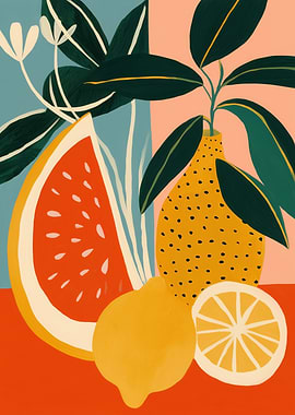 Vibrant Citrus Still Life Illustration
