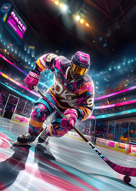 Colorful Hockey Player Action Shot