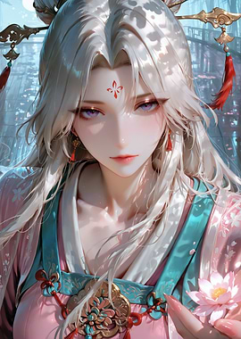 Elegant Asian Woman with Lotus Flower