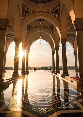 Mosque Interior at Sunset