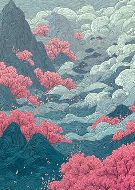 Pink Trees and Blue Mountains