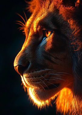 Lion Profile in Golden Light